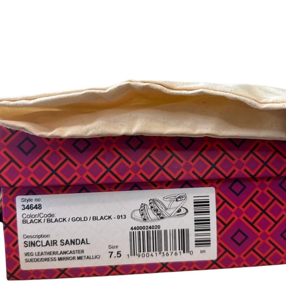 Tory Burch Sinclair Sandals Black Gold Seashell Flat 7.5 - Picture 10 of 11